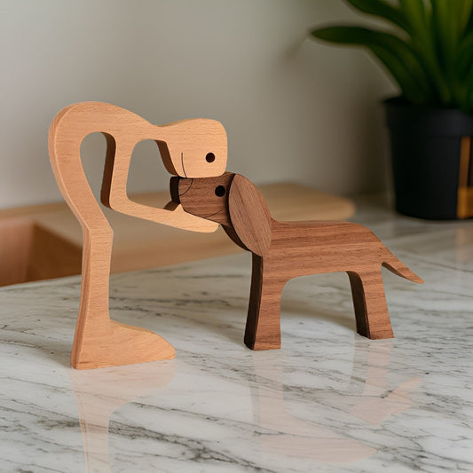 Paws of Love – Handgefertigte Holzskulptur von Hund & Mensch | Symbol ewiger Verbundenheit