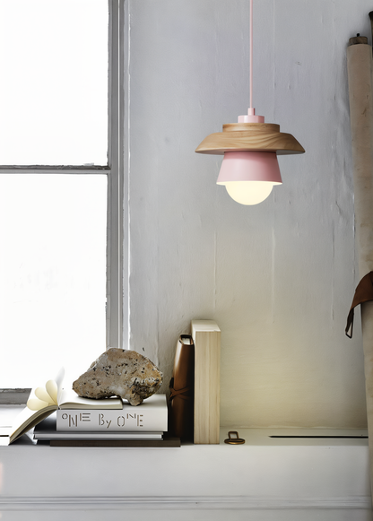 ScandiGlow Pendelleuchte – Nordische LED Hängelampe aus Holz & Metall im Macaron-Design