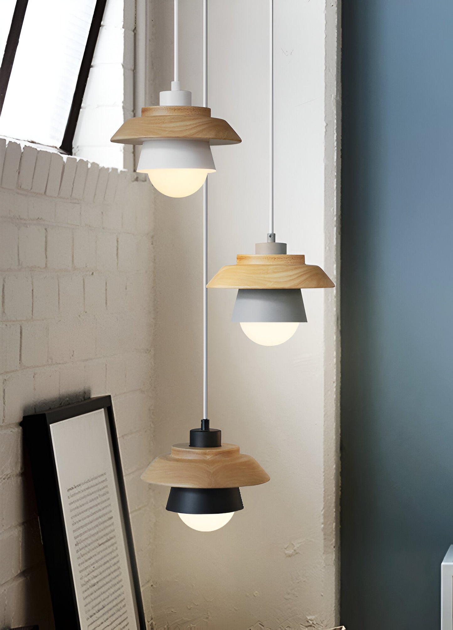ScandiGlow Pendelleuchte – Nordische LED Hängelampe aus Holz & Metall im Macaron-Design