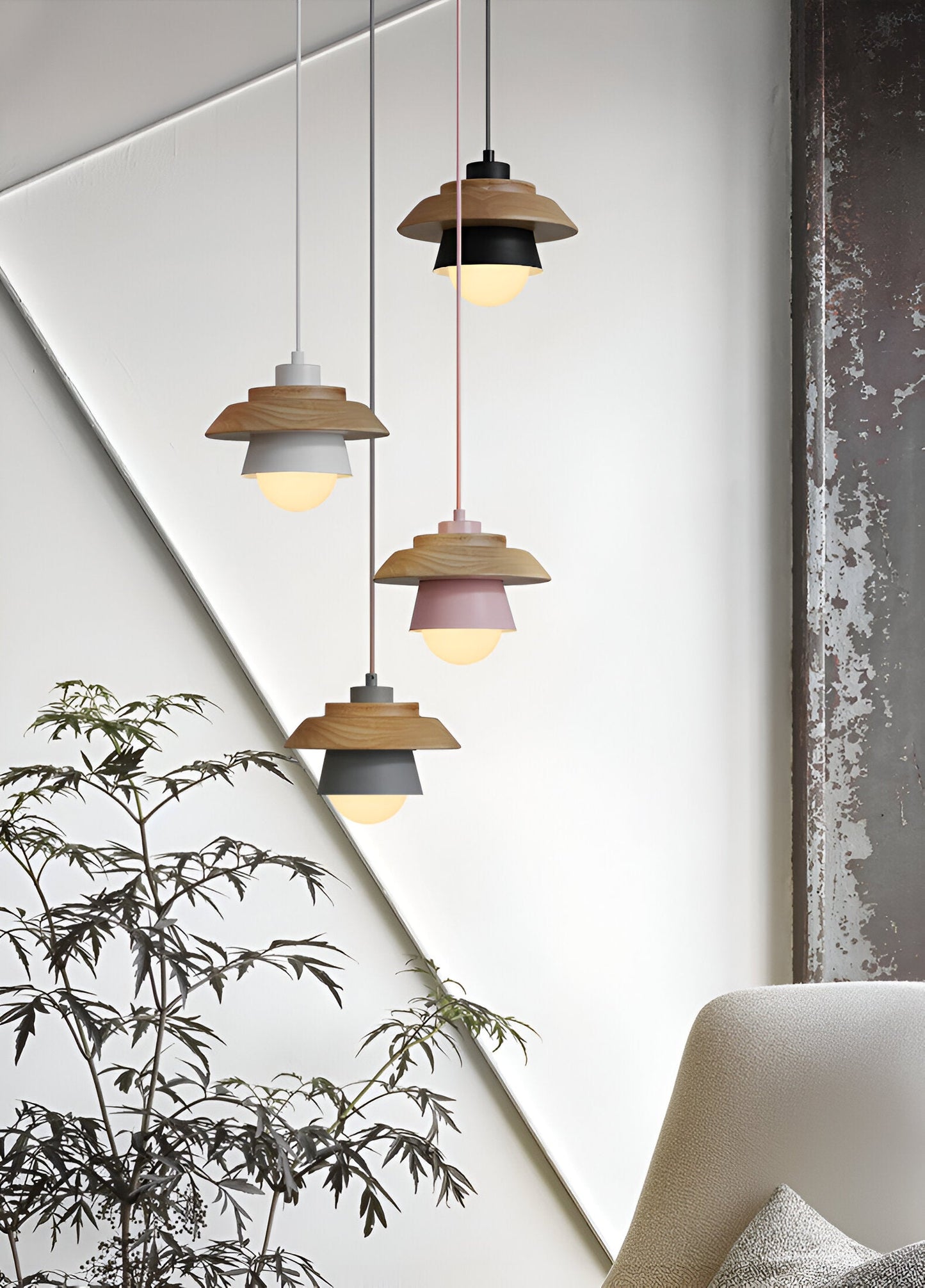 ScandiGlow Pendelleuchte – Nordische LED Hängelampe aus Holz & Metall im Macaron-Design