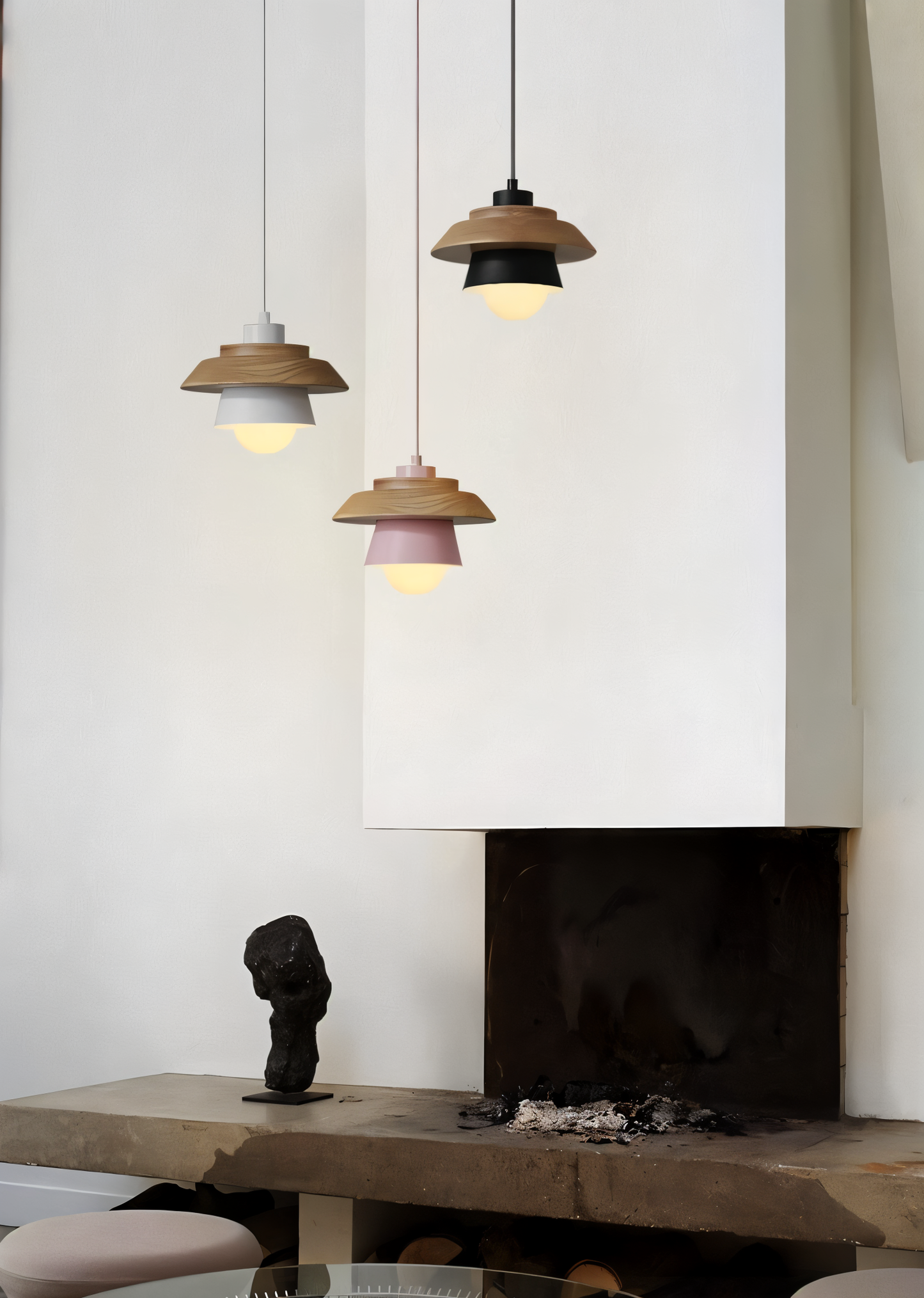 ScandiGlow Pendelleuchte – Nordische LED Hängelampe aus Holz & Metall im Macaron-Design