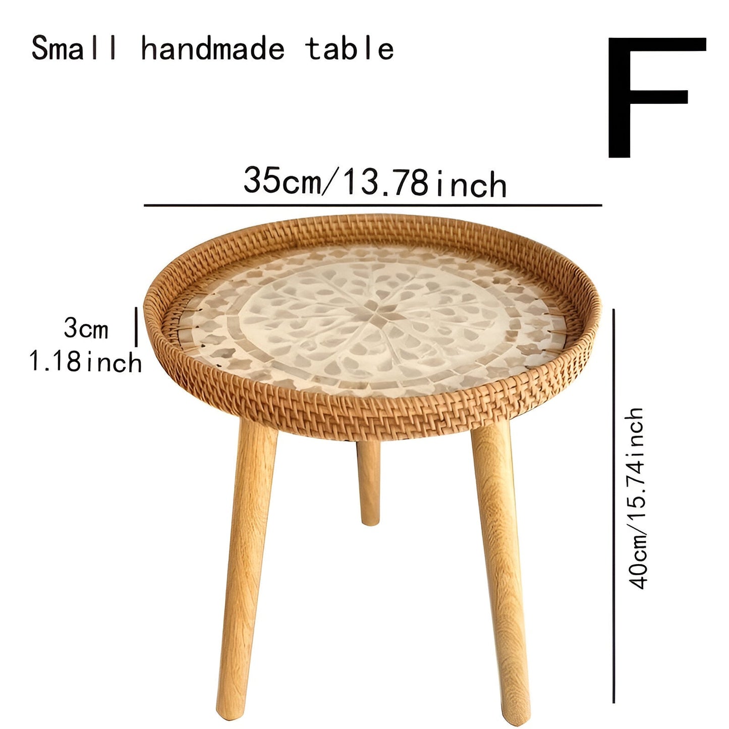 Scandi Couchtisch – Runder handgefertigter Rattan Couchtisch aus Holz im nordischen Design