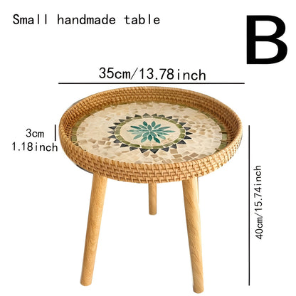 Scandi Couchtisch – Runder handgefertigter Rattan Couchtisch aus Holz im nordischen Design