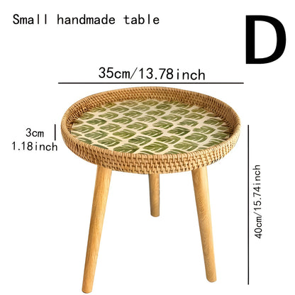 Scandi Couchtisch – Runder handgefertigter Rattan Couchtisch aus Holz im nordischen Design