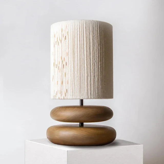 RusticTwine | Tafellamp walnoot vlechtwerk | Handgemaakte houten lamp met touwenkap & warm LED-licht