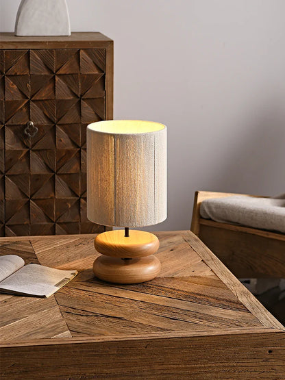 RusticTwine | Tafellamp walnoot vlechtwerk | Handgemaakte houten lamp met touwenkap & warm LED-licht