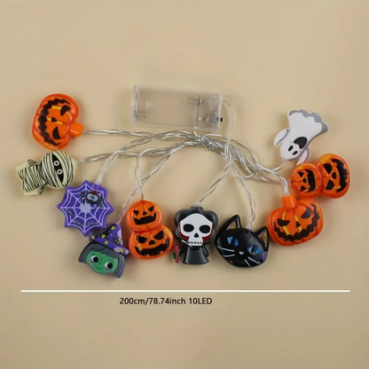 Halloween Kürbis Spinnen Lichterkette – LED Partydeko mit Hexenmotiven