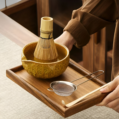 Matcha Set 5 Teilig | Handgefertigte Keramikschale | Japanisches Teeservice | Mit Bambus Zubehör