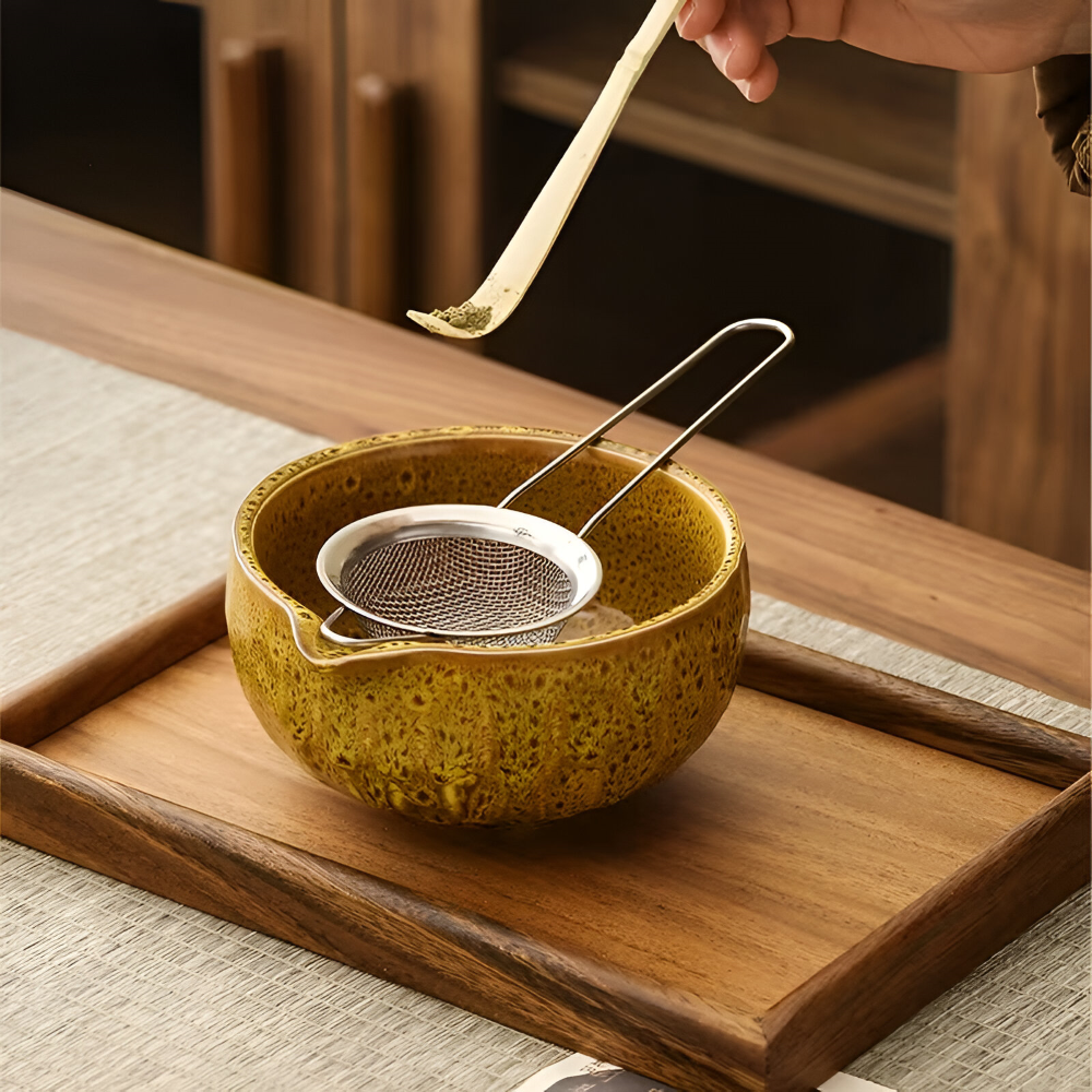Matcha Set 5 Teilig | Handgefertigte Keramikschale | Japanisches Teeservice | Mit Bambus Zubehör