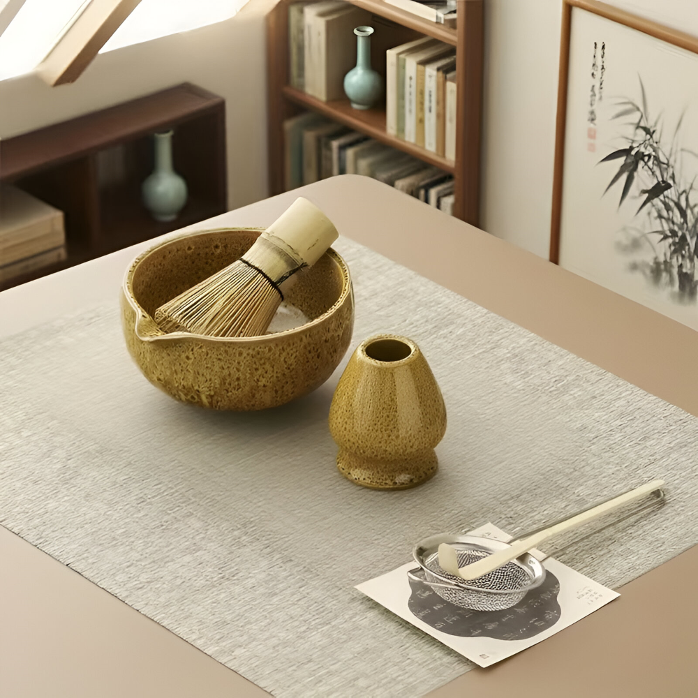 Matcha Set 5 Teilig | Handgefertigte Keramikschale | Japanisches Teeservice | Mit Bambus Zubehör