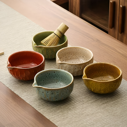 Matcha Set 5 Teilig | Handgefertigte Keramikschale | Japanisches Teeservice | Mit Bambus Zubehör