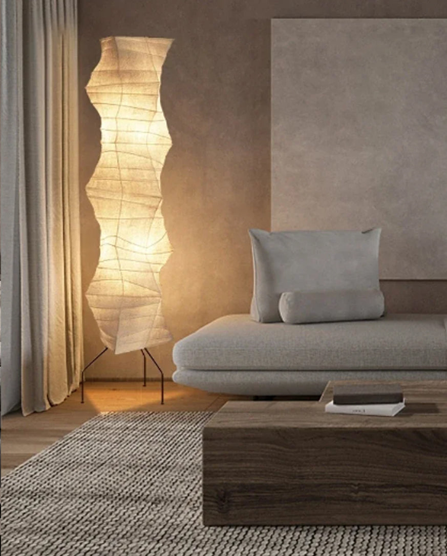 Yunari Flow | Bodenlampe aus Reispapier im japanischen Wabi-Sabi-Stil
