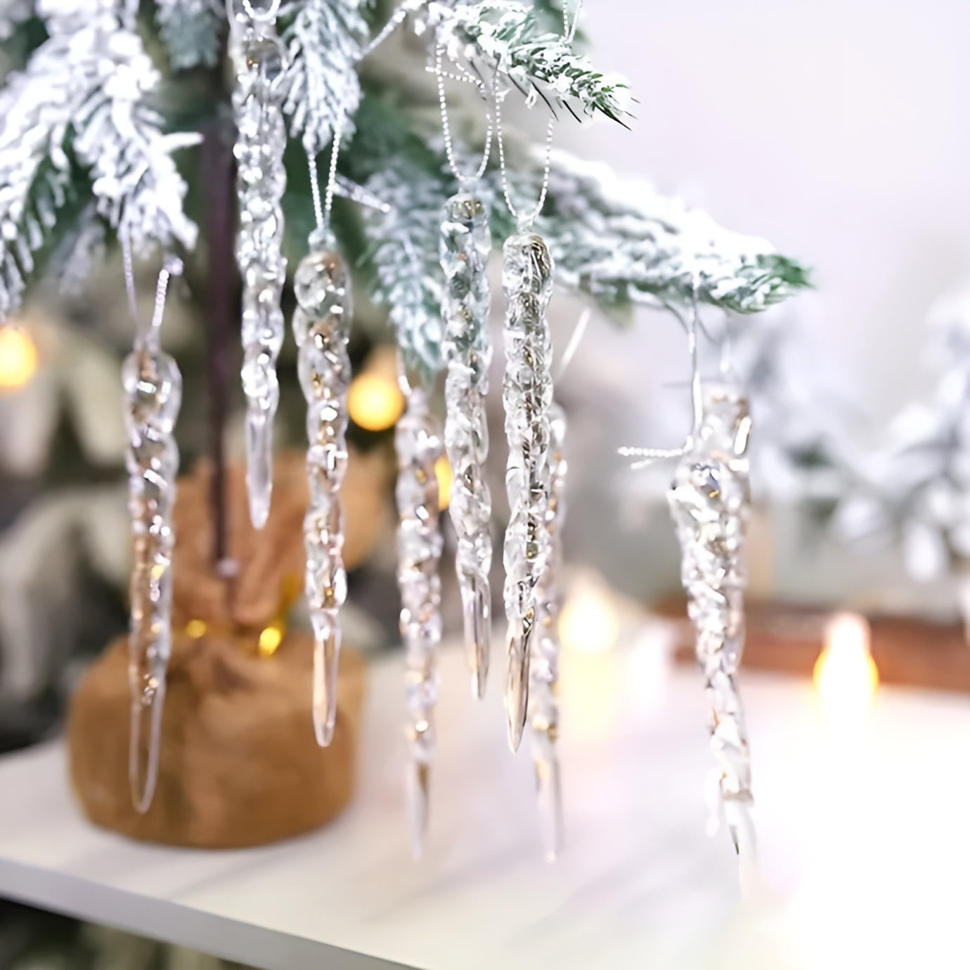 Kristall-Eiszapfen Anhänger | 24er & 36er Set Weihnachtsdeko für Baum & Fenster | Glitzernde Winterornamente