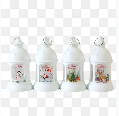 LED Weihnachtslaterne | Festliche Dekoration mit Warmweißem Licht | Weihnachtsmann, Schneemann & Rentier Motive