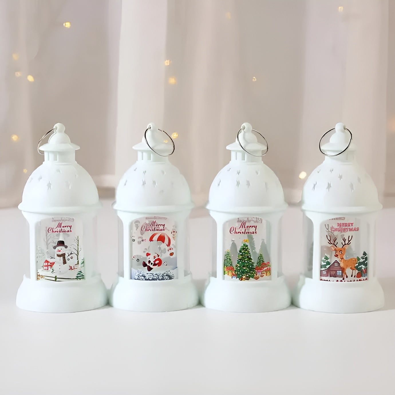 LED Weihnachtslaterne | Festliche Dekoration mit Warmweißem Licht | Weihnachtsmann, Schneemann & Rentier Motive