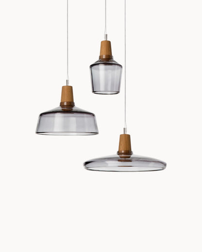 Loftlampe – Moderne nordische Glasleuchte mit Holzsockel (E27)