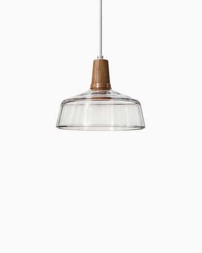 Loftlampe – Moderne nordische Glasleuchte mit Holzsockel (E27)