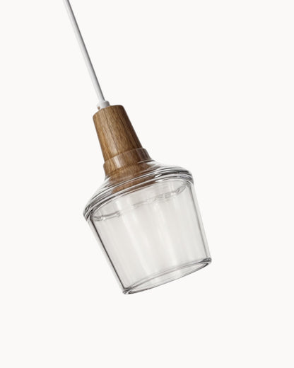 Loftlampe – Moderne nordische Glasleuchte mit Holzsockel (E27)