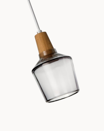 Loftlampe – Moderne nordische Glasleuchte mit Holzsockel (E27)