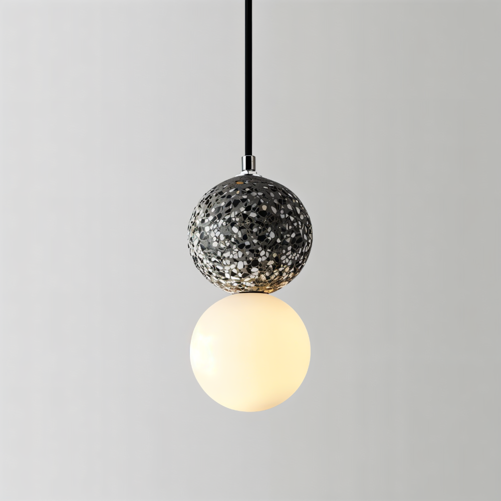 LumeGlobe – Elegante Doppelkugel-Pendelleuchte aus Glas und Metall für den Esstisch