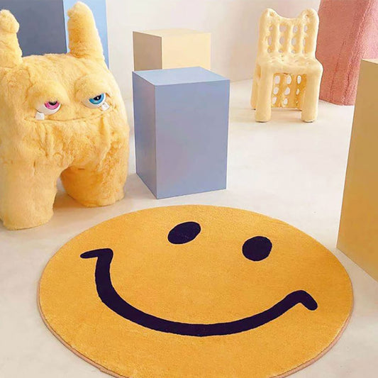 Milo Mood | Runder Teppich mit Smiley-Motiv aus weichem Fleece