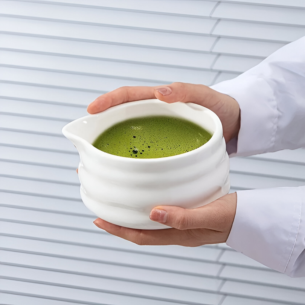 Matcha Set 5 Teilig | Weiße Keramikschale 460 ml | Mit Bambusbesen | Japanisches Design