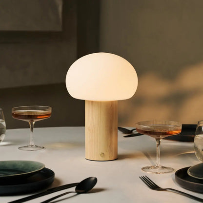 Lumari Senso | Dimmbarer Tischleuchte aus Holz und Glas mit Akku