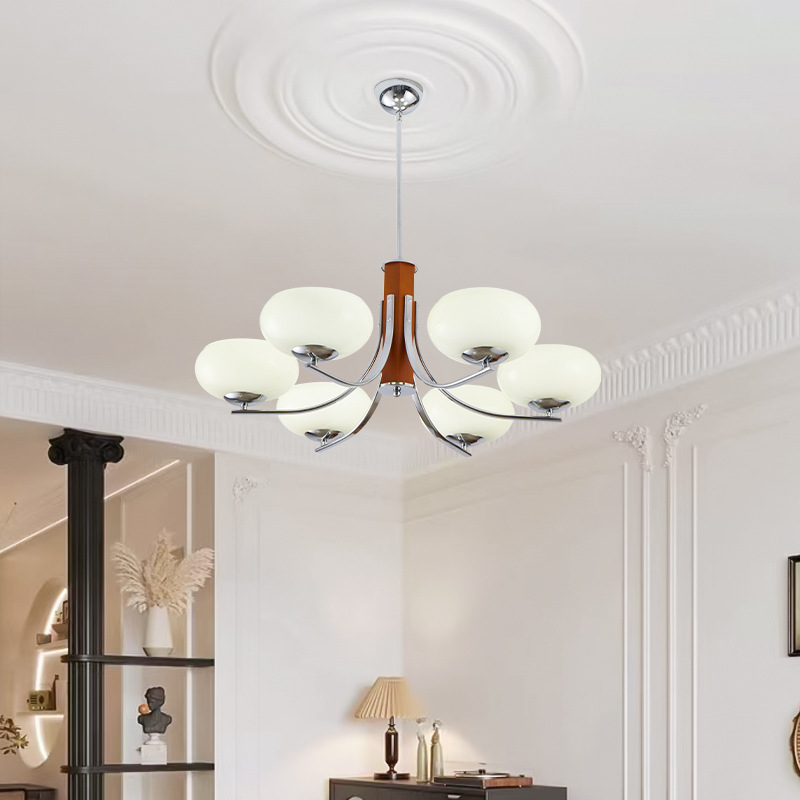 Lunaro | Bauhaus Kronleuchter mit 3/5 Opalglas-Köpfen