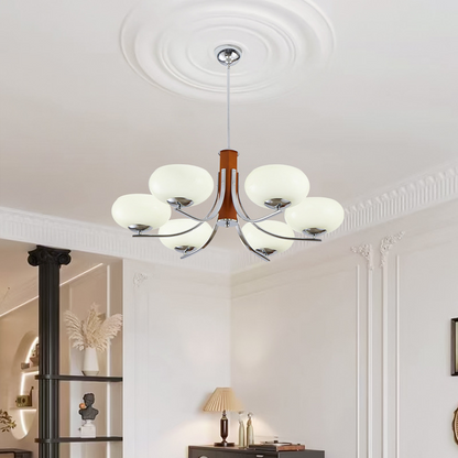 Lunaro | Bauhaus Kronleuchter mit 3/5 Opalglas-Köpfen