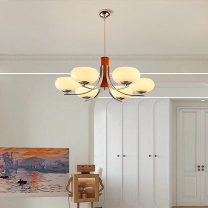 Lunaro | Bauhaus Kronleuchter mit 3/5 Opalglas-Köpfen