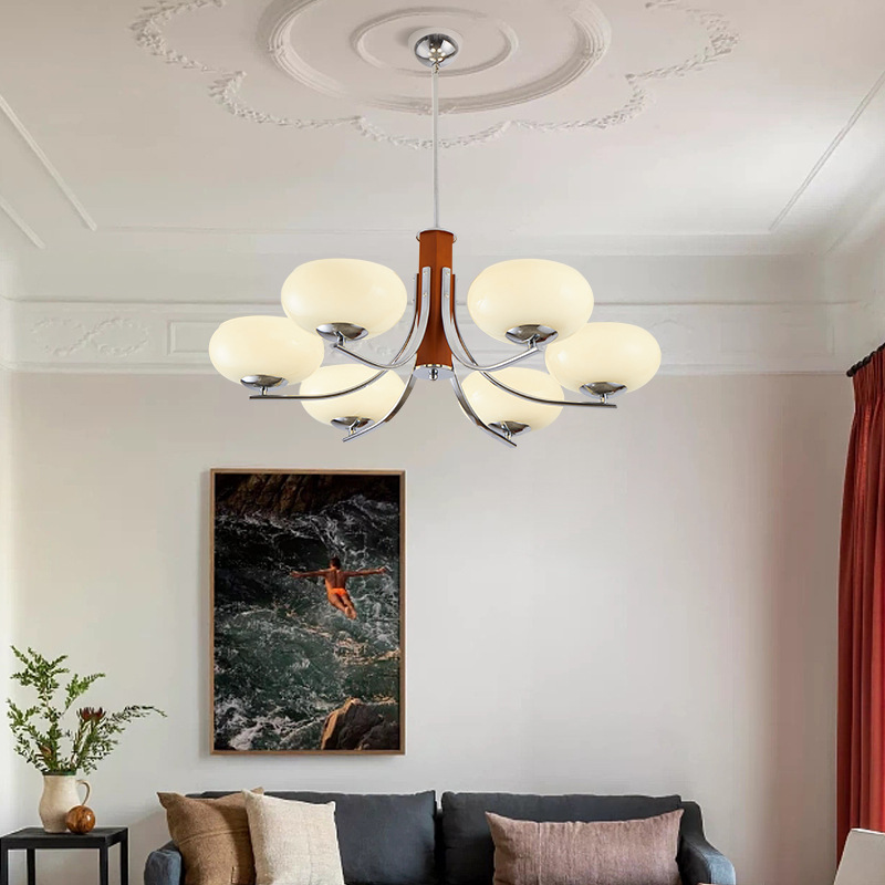 Lunaro | Bauhaus Kronleuchter mit 3/5 Opalglas-Köpfen
