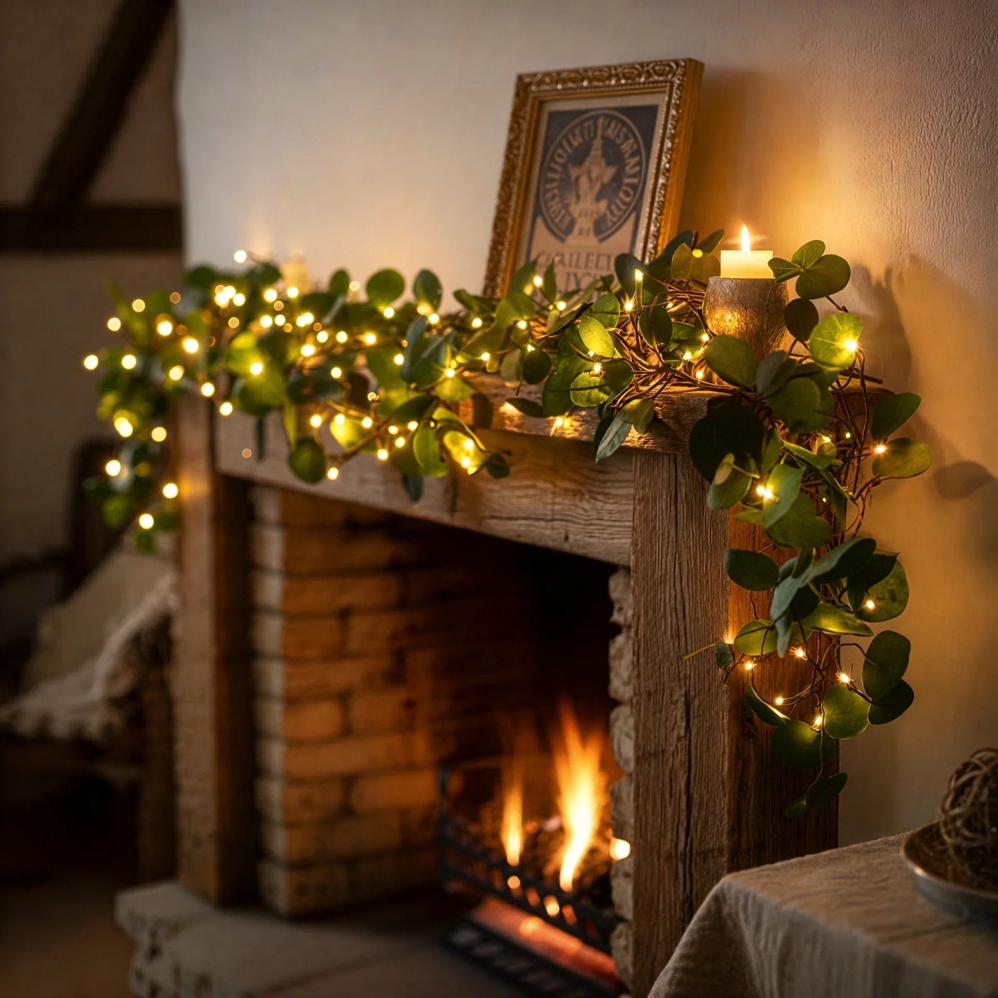 Olivenrebe mit Lichtern | Dekorative LED-Beleuchtung mit 100 Warmweißen LEDs & Timerfunktion