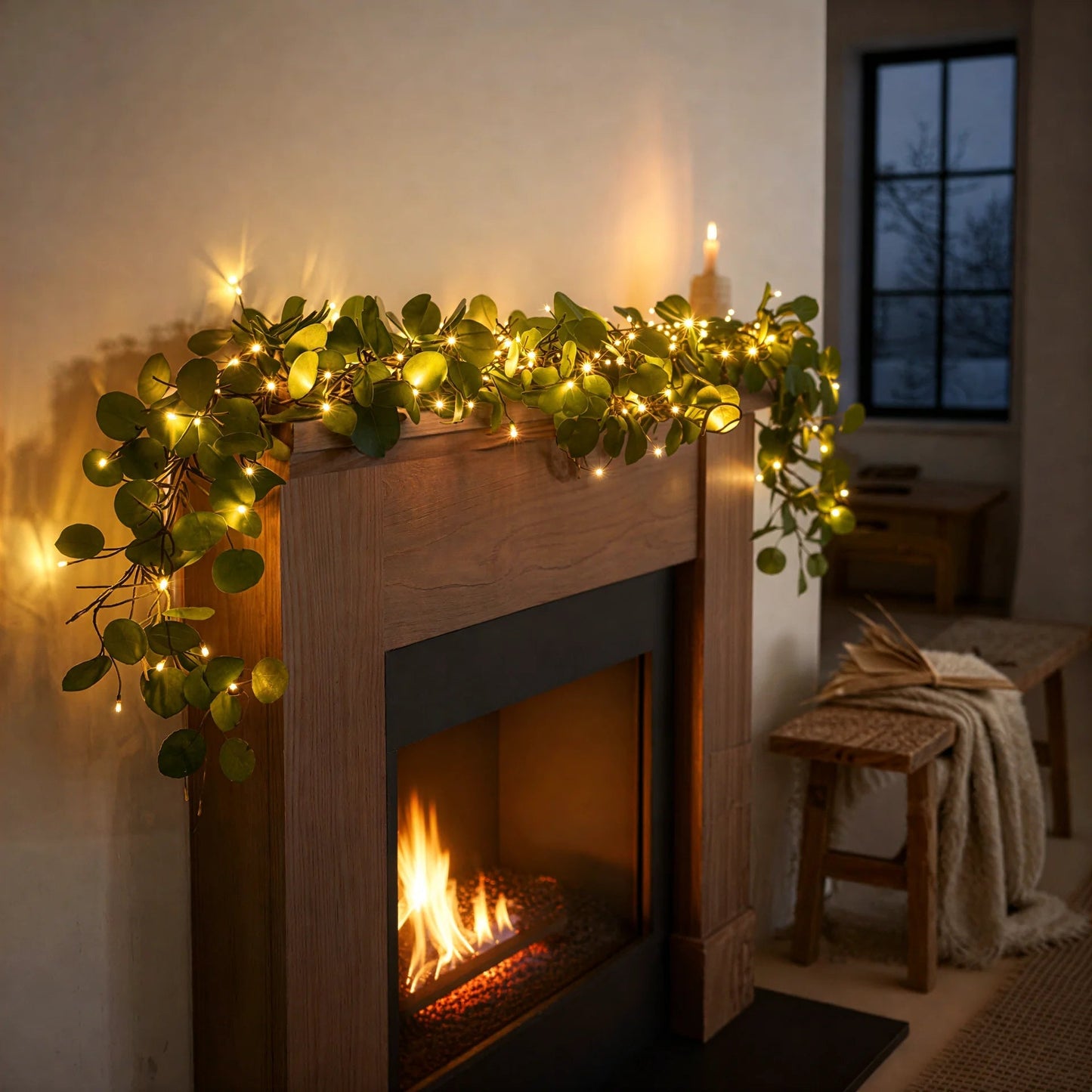 Olivenrebe mit Lichtern | Dekorative LED-Beleuchtung mit 100 Warmweißen LEDs & Timerfunktion