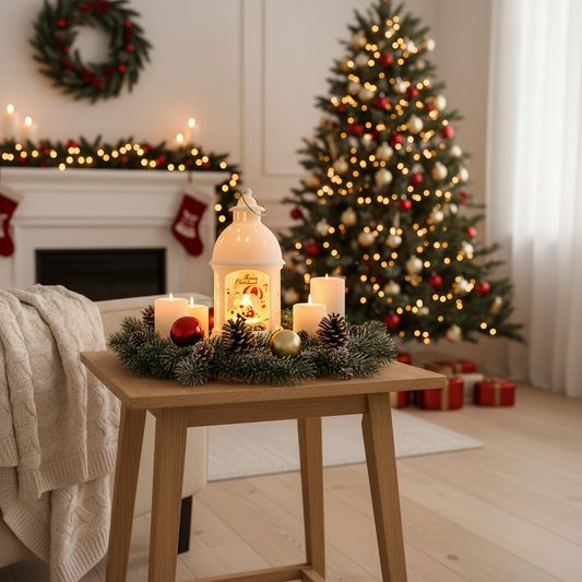 LED Weihnachtslaterne | Festliche Dekoration mit Warmweißem Licht | Weihnachtsmann, Schneemann & Rentier Motive