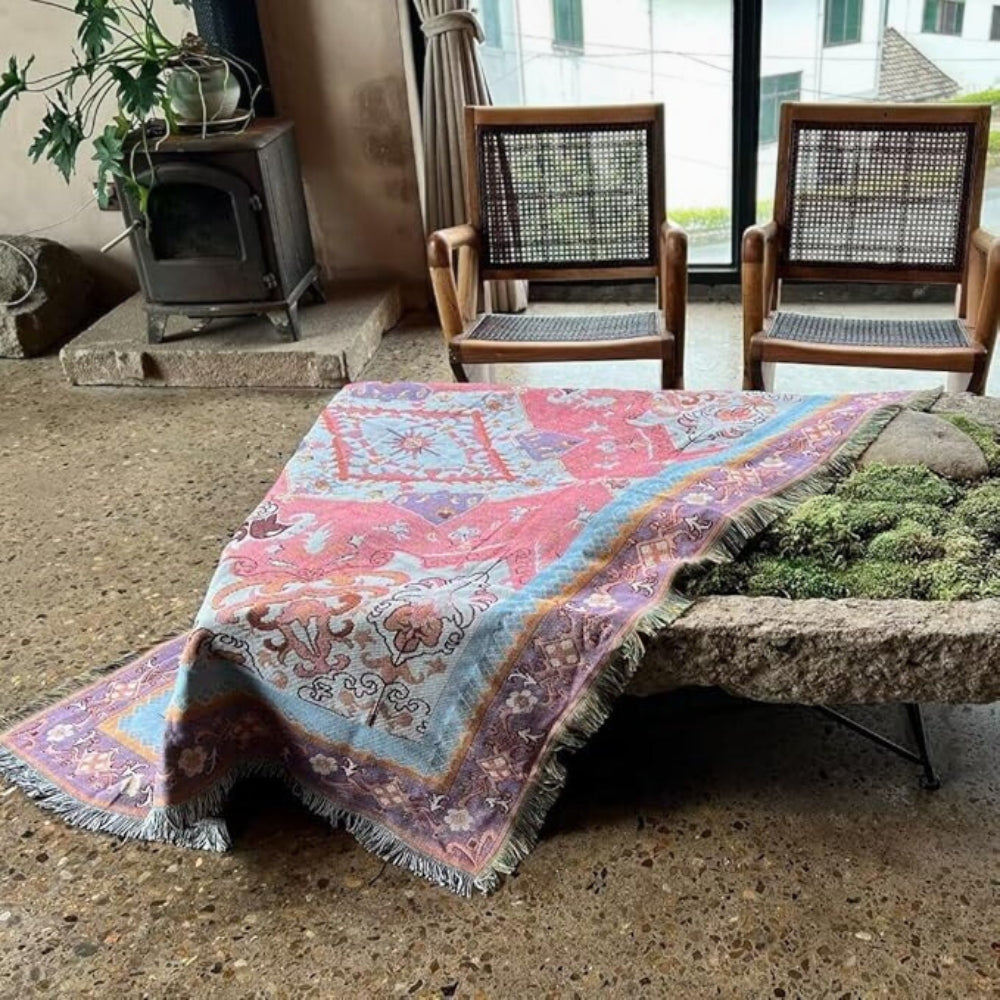 Boho Azteken Plaid-Decke | Wendbares Muster | Sofa & Bett | Mikrofaser-Mix