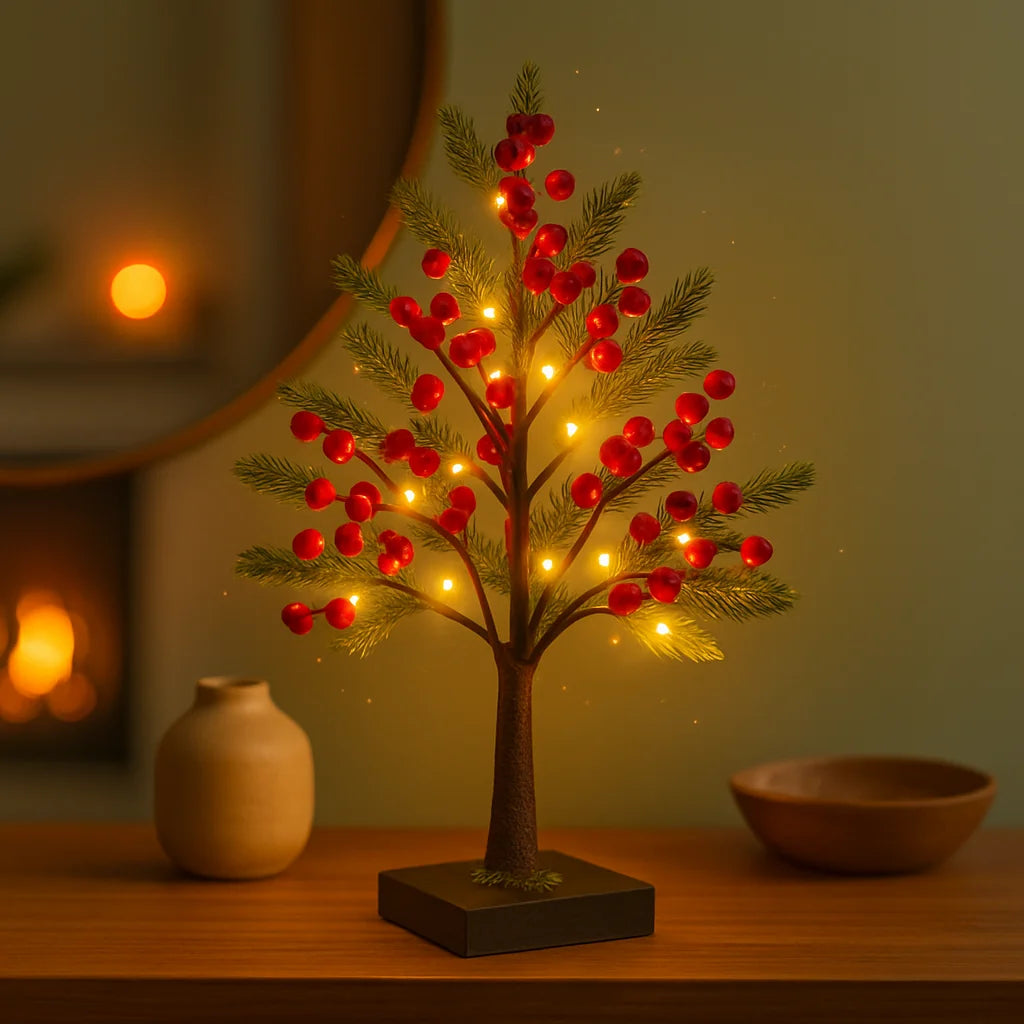 Roter Beerenblütenbaum | LED-bonsai met warmwit licht | flexibel vormbare decoratieve boom voor thuis & cadeau-ideeën