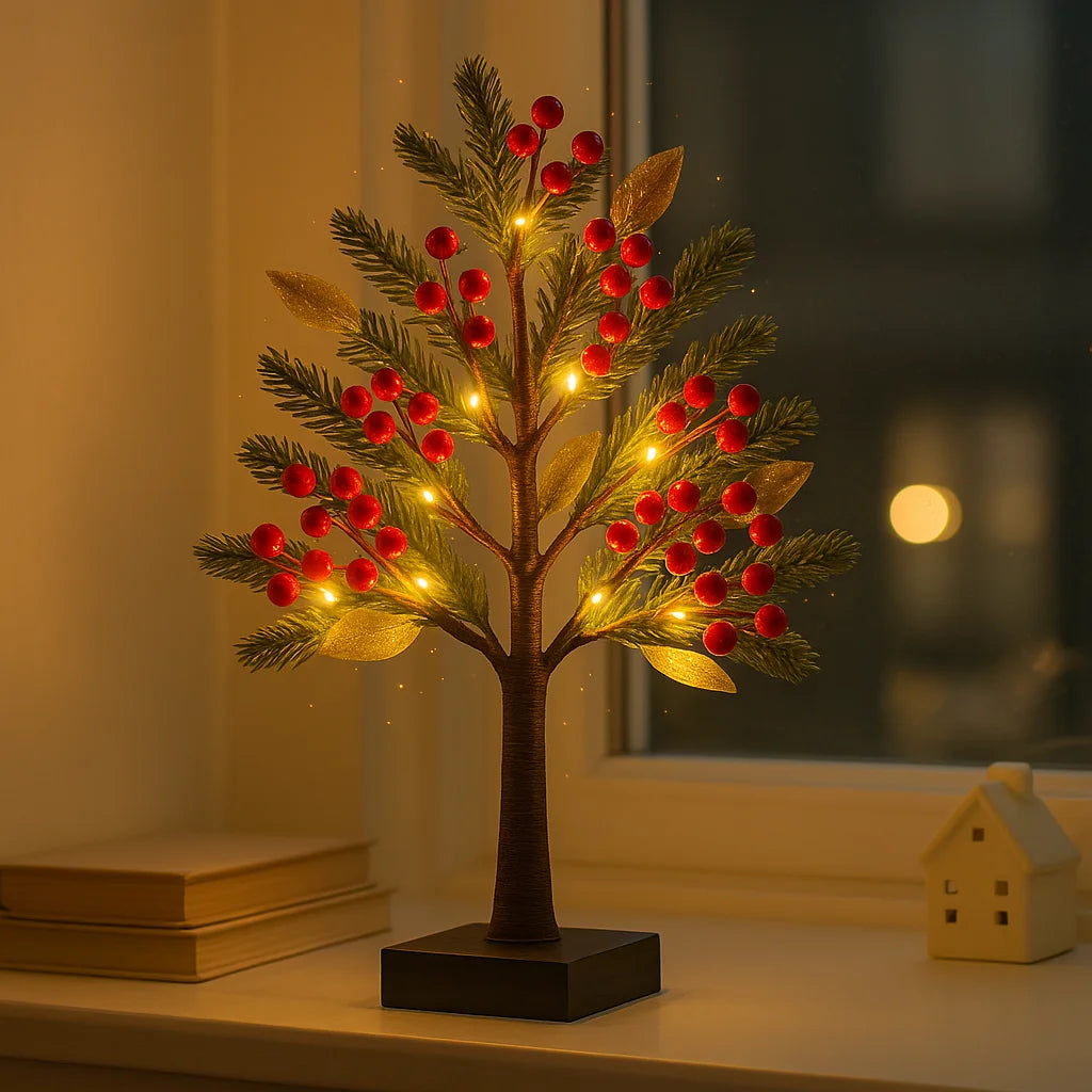 Roter Beerenblütenbaum | LED-bonsai met warmwit licht | flexibel vormbare decoratieve boom voor thuis & cadeau-ideeën