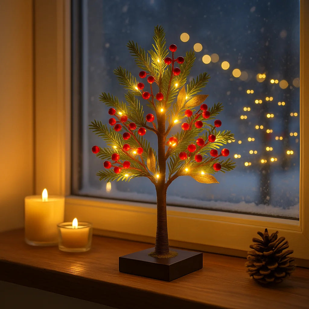 Roter Beerenblütenbaum | LED-bonsai met warmwit licht | flexibel vormbare decoratieve boom voor thuis & cadeau-ideeën