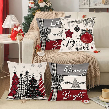Rustikale Weihnachtskissenbezüge | 4er Set Dekokissen im Bauernhaus-Stil | Festliche Sofakissen für Winter & Feiertage