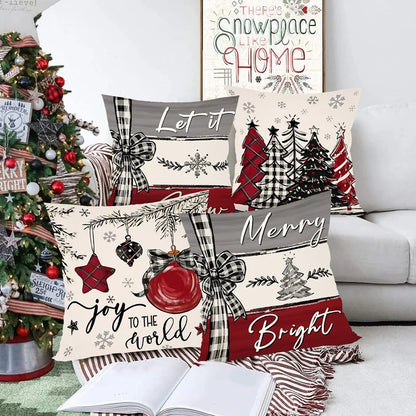 Rustikale Weihnachtskissenbezüge | 4er Set Dekokissen im Bauernhaus-Stil | Festliche Sofakissen für Winter & Feiertage