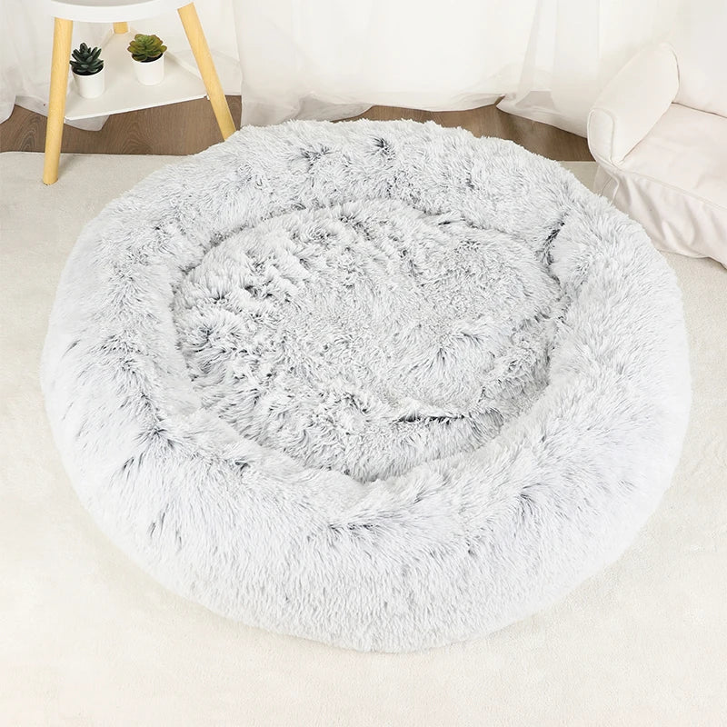 Fluffy Donut Bett für Hunde & Katzen | Plüsch | Anti-Stress | Waschbarer Bezug | 3 Größen