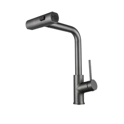 Moderne Küchenarmatur mit herausziehbarer Wasserfall-Handbrause aus Edelstahl