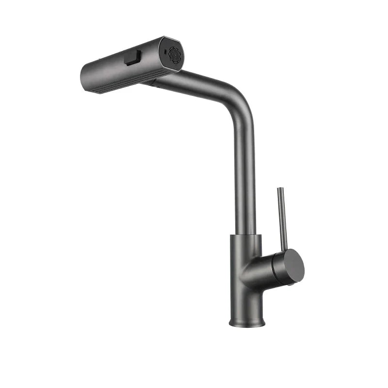 Moderne Küchenarmatur mit herausziehbarer Wasserfall-Handbrause aus Edelstahl