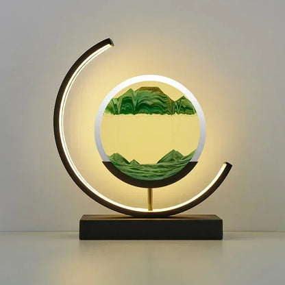 Soluna Drift | LED-Tischlampe mit bewegtem Sandbild & 3D-Stundenglas-Effekt