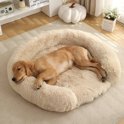 Fluffy Hundebett Halb-Offen Rund | Extra Weich Plüsch | Waschbarer Bezug | Anti-Rutsch | 4 Größen