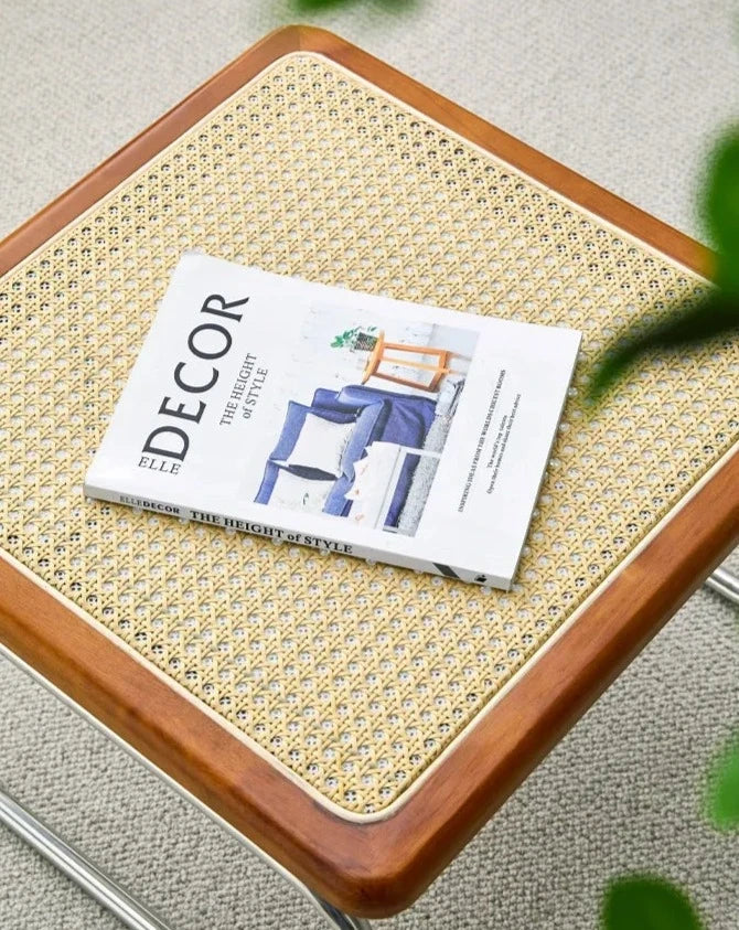 Solvia Cane | Runder Couchtisch aus Rattan mit Glasplatte im Mid-Century-Stil