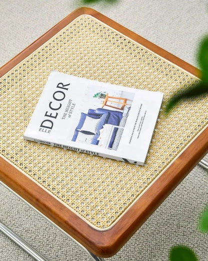 Solvia Cane | Runder Couchtisch aus Rattan mit Glasplatte im Mid-Century-Stil