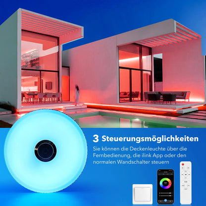 Lunavi Crystal | LED-Deckenleuchte mit Bluetooth-Lautsprecher und RGB-Farbwechsel
