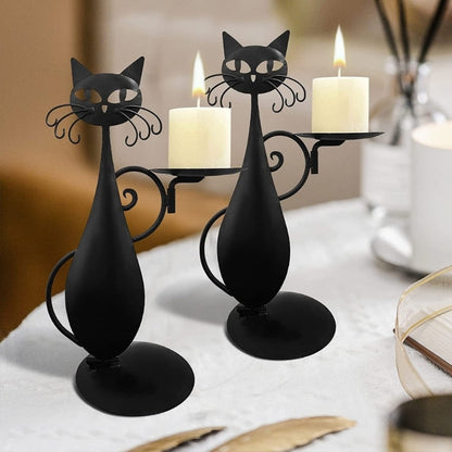 Noctura Catlight | Zwarte metalen kaarsenhouder in de vorm van een kat