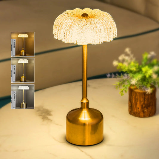 LumiFlora Lampe | Wiederaufladbare Kristall-Tischlampe mit Blumenmuster